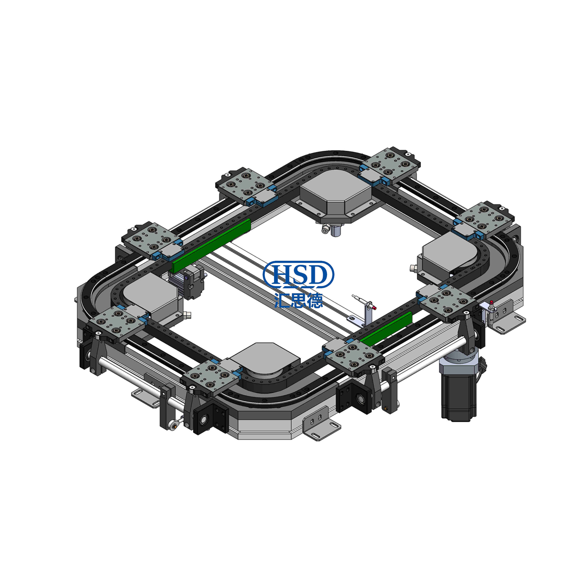 环形导轨运送线8工位8定位矩形型材链条循环线模子