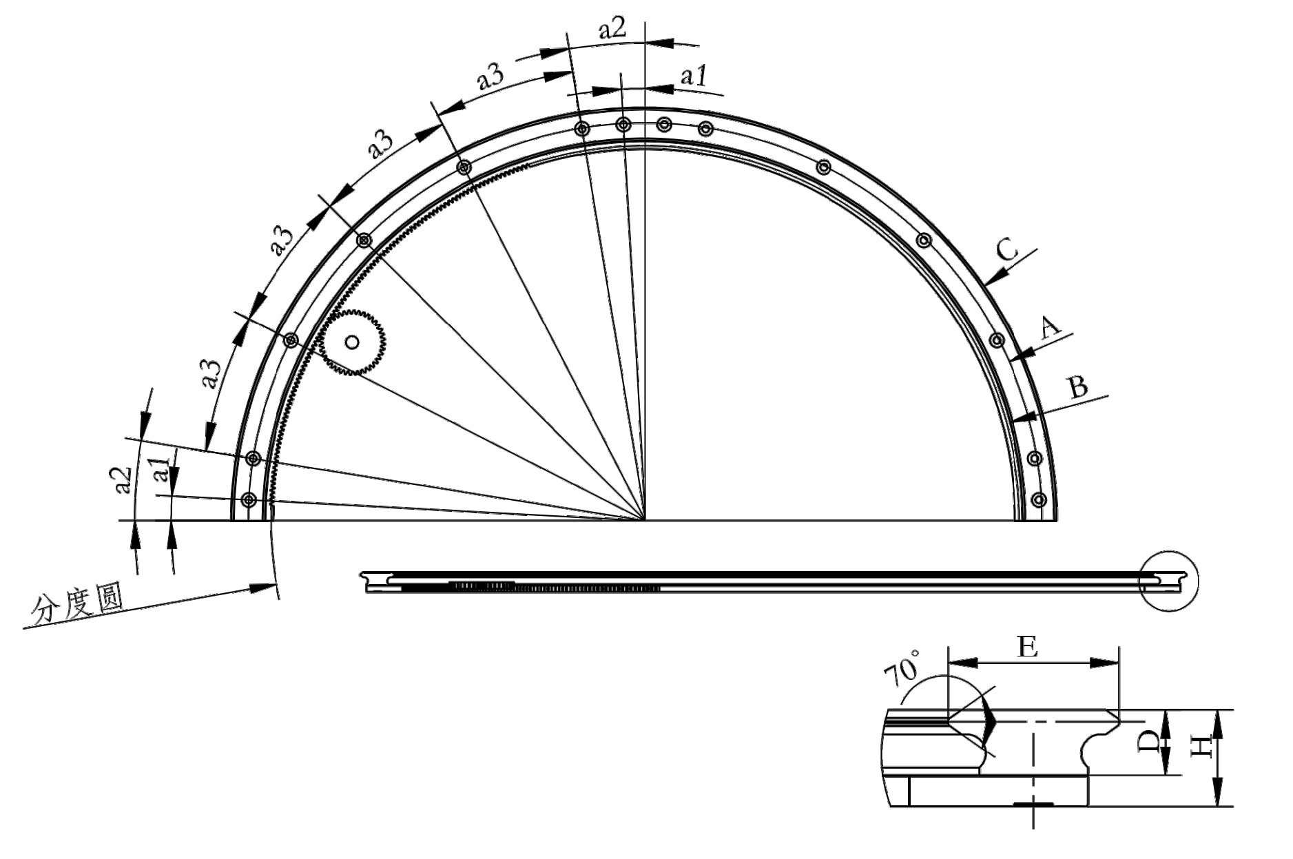 44系列中载弧形齿条导轨孔位图