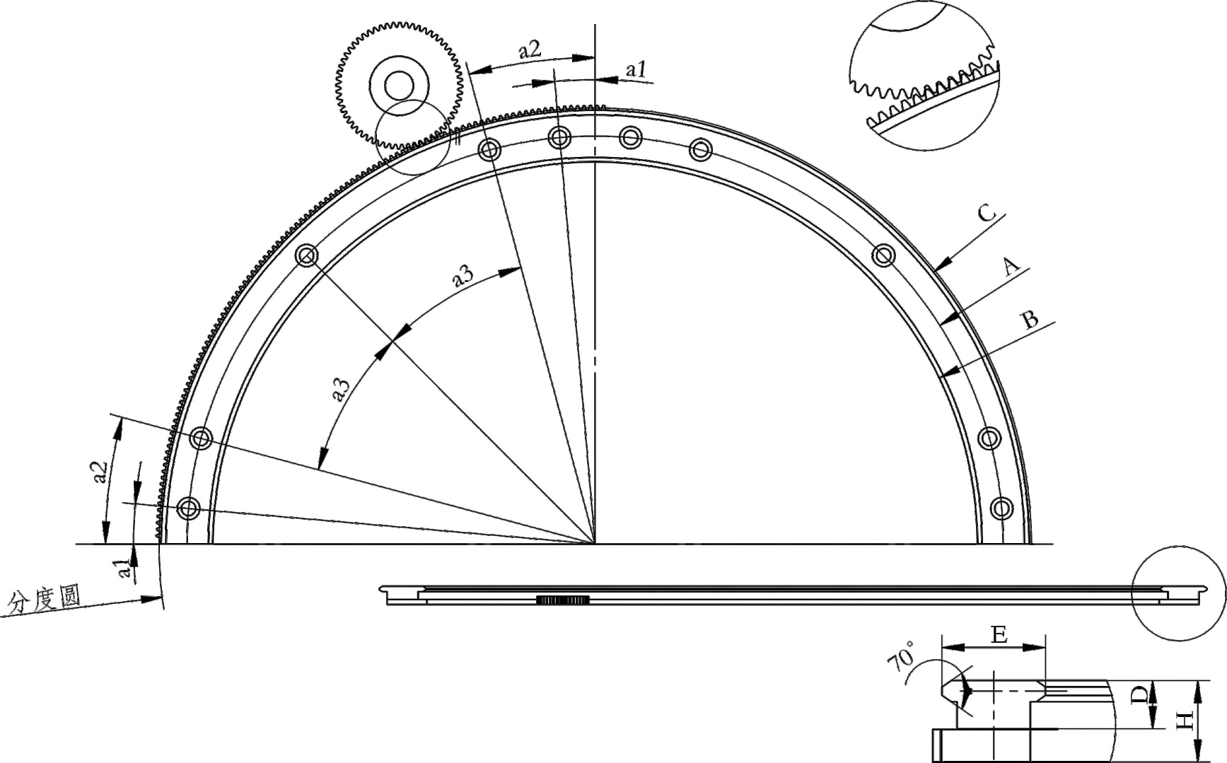 25系列弧形齿条导轨孔位图